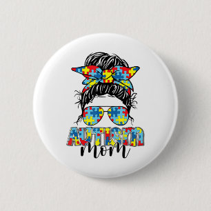 Autism Mum Life Messy Bun Sunglasses Bandanna Moth 6 Cm Round Badge