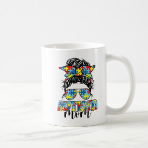 Autism Mum Life Messy Bun Sunglasses Bandanna Moth Coffee Mug