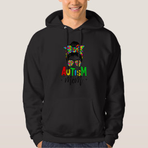 Autism Mum Life Messy Bun Sunglasses Bandanna Moth Hoodie