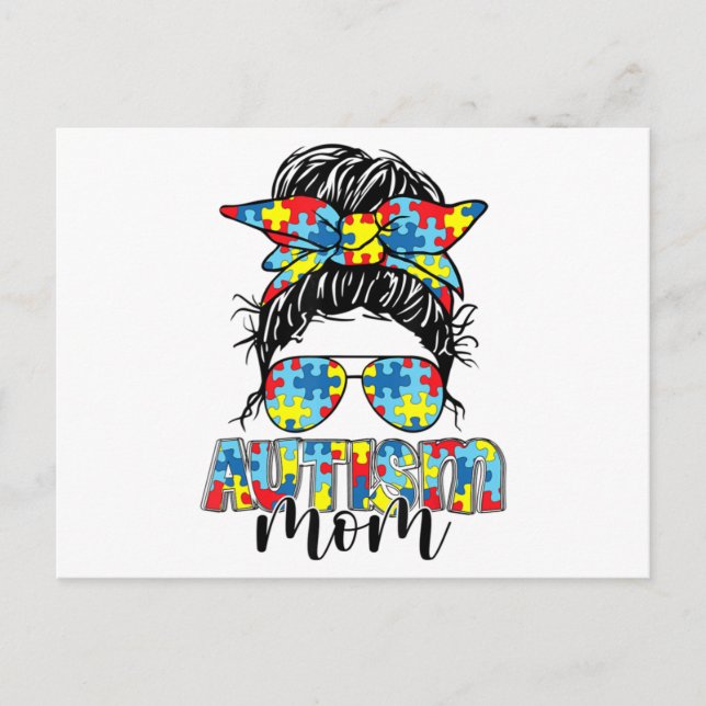 Autism Mum Life Messy Bun Sunglasses Bandanna Moth Postcard (Front)