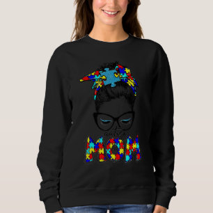 Autism Mum Life Messy Bun Sunglasses Bandanna Moth Sweatshirt