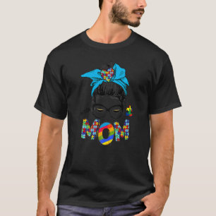 Autism Mum Life Messy Bun Sunglasses Bandanna Moth T-Shirt