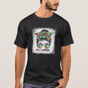 Autism Mum Life Messy Bun Sunglasses Bandanna Moth T-Shirt