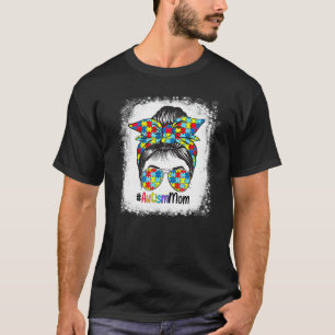 Autism Mum Life Messy Bun Sunglasses Bandanna Moth T-Shirt