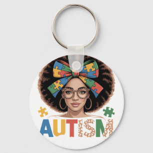 Autism Mum Messy Bun Black Women Autism Awareness Key Ring