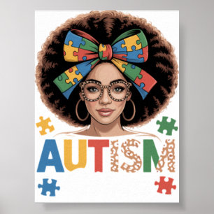 Autism Mum Messy Bun Black Women Autism Awareness  Poster