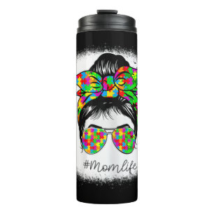 Autism Mum Messy Bun Bleached For Autism Awareness Thermal Tumbler