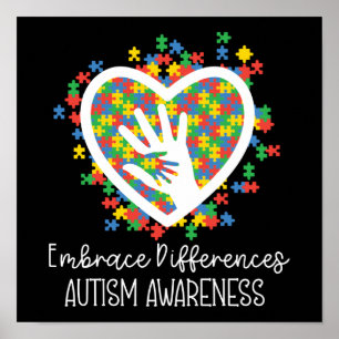Autism Mum Mother Embrace Differences Puzzle Piece Poster