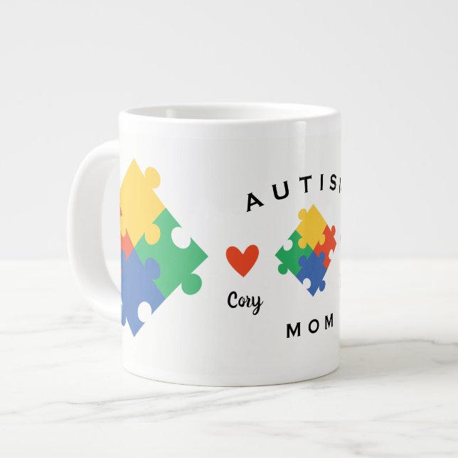 Autism Mum Personalised with Two Childs Name Large Coffee Mug (Front Left)