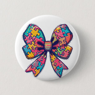 Autism Mum Puzzle Piece Coquette Bow Ribbon Autism 6 Cm Round Badge