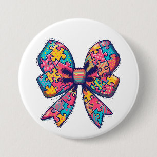 Autism Mum Puzzle Piece Coquette Bow Ribbon Autism 7.5 Cm Round Badge