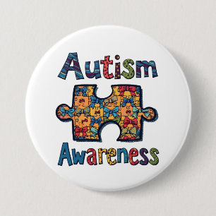 Autism Mum Puzzle Piece Coquette Bow Ribbon Autism 7.5 Cm Round Badge
