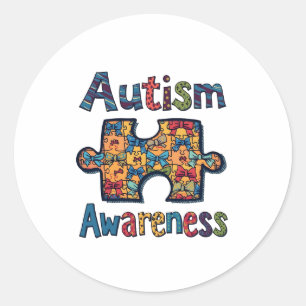 Autism Mum Puzzle Piece Coquette Bow Ribbon Autism Classic Round Sticker