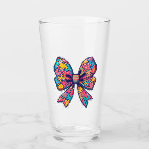 Autism Mum Puzzle Piece Coquette Bow Ribbon Autism Glass