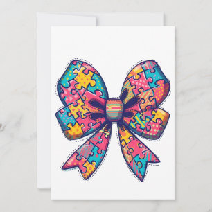 Autism Mum Puzzle Piece Coquette Bow Ribbon Autism Holiday Card