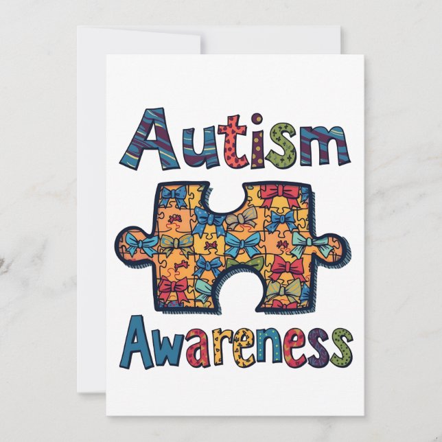 Autism Mum Puzzle Piece Coquette Bow Ribbon Autism Invitation (Front)