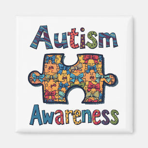 Autism Mum Puzzle Piece Coquette Bow Ribbon Autism Magnet
