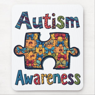 Autism Mum Puzzle Piece Coquette Bow Ribbon Autism Mouse Mat