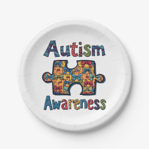 Autism Mum Puzzle Piece Coquette Bow Ribbon Autism Paper Plate