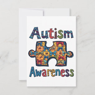Autism Mum Puzzle Piece Coquette Bow Ribbon Autism RSVP Card