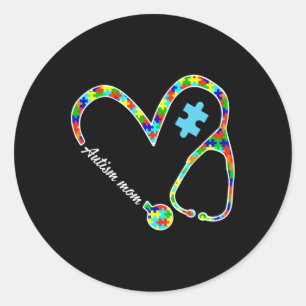 Autism Mum Puzzle Stethoscope Nurse Autism Awarene Classic Round Sticker