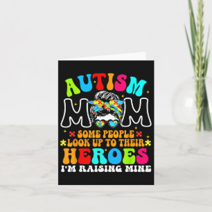 Autism Mum Raising Hero Groovy Messy Bun Autism Aw Card