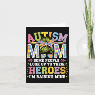Autism Mum Raising Hero Groovy Messy Bun Autism Aw Card