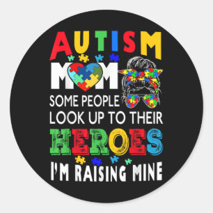 Autism Mum Raising Hero Groovy Messy Bun Autism Aw Classic Round Sticker
