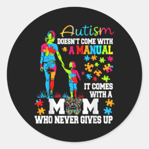 Autism Mum Raising Hero Groovy Messy Bun Autism Aw Classic Round Sticker
