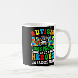 Autism Mum Raising Hero Groovy Messy Bun Autism Aw Coffee Mug