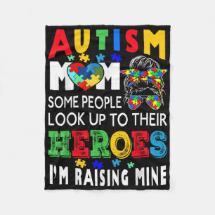 Autism Mum Raising Hero Groovy Messy Bun Autism Aw Fleece Blanket