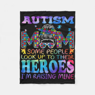 Autism Mum Raising Hero Groovy Messy Bun Autism Aw Fleece Blanket