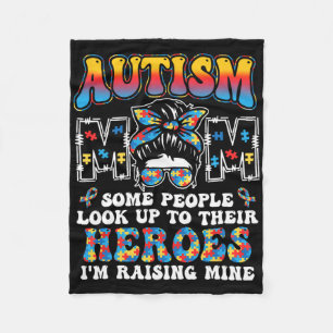 Autism Mum Raising Hero Groovy Messy Bun Autism Aw Fleece Blanket