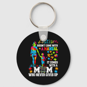 Autism Mum Raising Hero Groovy Messy Bun Autism Aw Key Ring