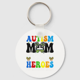 Autism Mum Raising Hero Groovy Messy Bun Autism Aw Key Ring