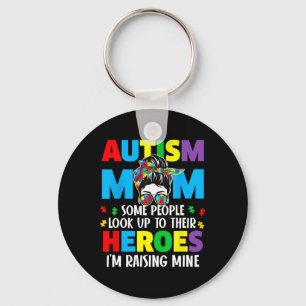 Autism Mum Raising Hero Groovy Messy Bun Autism Aw Key Ring