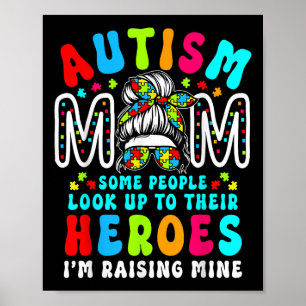 Autism Mum Raising Hero Groovy Messy Bun Autism Aw Poster