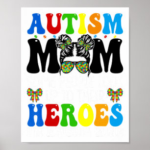 Autism Mum Raising Hero Groovy Messy Bun Autism Aw Poster