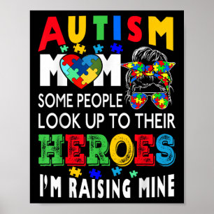 Autism Mum Raising Hero Groovy Messy Bun Autism Aw Poster