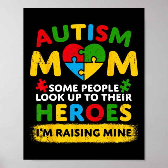 Autism Mum Raising Hero Groovy Messy Bun Autism Aw Poster (Front)
