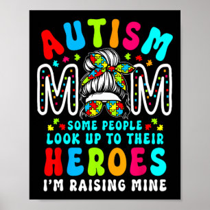 Autism Mum Raising Hero Groovy Messy Bun Autism Aw Poster