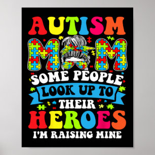 Autism Mum Raising Hero Groovy Messy Bun Autism Aw Poster