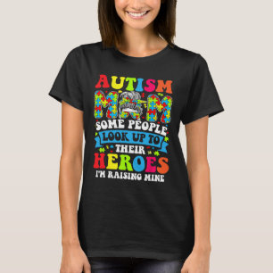 Autism Mum Raising Hero Groovy Messy Bun Autism Aw T-Shirt