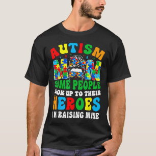 Autism Mum Raising Hero Groovy Messy Bun Autism Aw T-Shirt