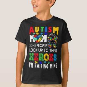 Autism Mum Raising Hero Groovy Messy Bun Autism Aw T-Shirt