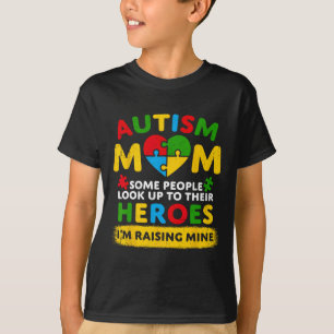 Autism Mum Raising Hero Groovy Messy Bun Autism Aw T-Shirt