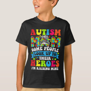 Autism Mum Raising Hero Groovy Messy Bun Autism Aw T-Shirt