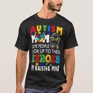 Autism Mum Raising Hero Groovy Messy Bun Autism Aw T-Shirt
