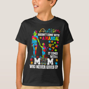Autism Mum Raising Hero Groovy Messy Bun Autism Aw T-Shirt
