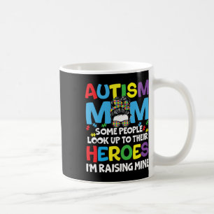 Autism Mum Raising Hero Messy Bun Autism Awareness Coffee Mug